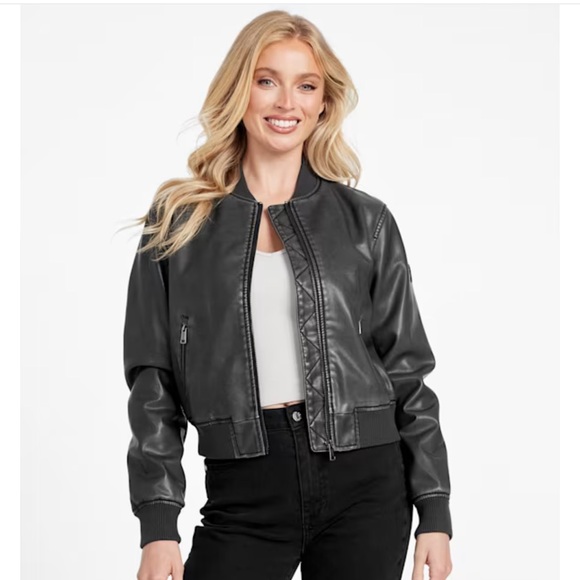 Faux-leather Bomber Jacket - Picture 2 of 5